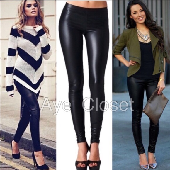 Matte black faux leather leggings sexy - Picture 4 of 6